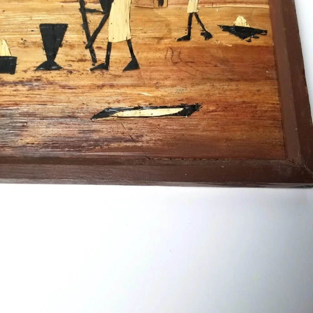 African Wall Art Bamboo Village Scene Framed Handmade Boho Global Decor 18x14